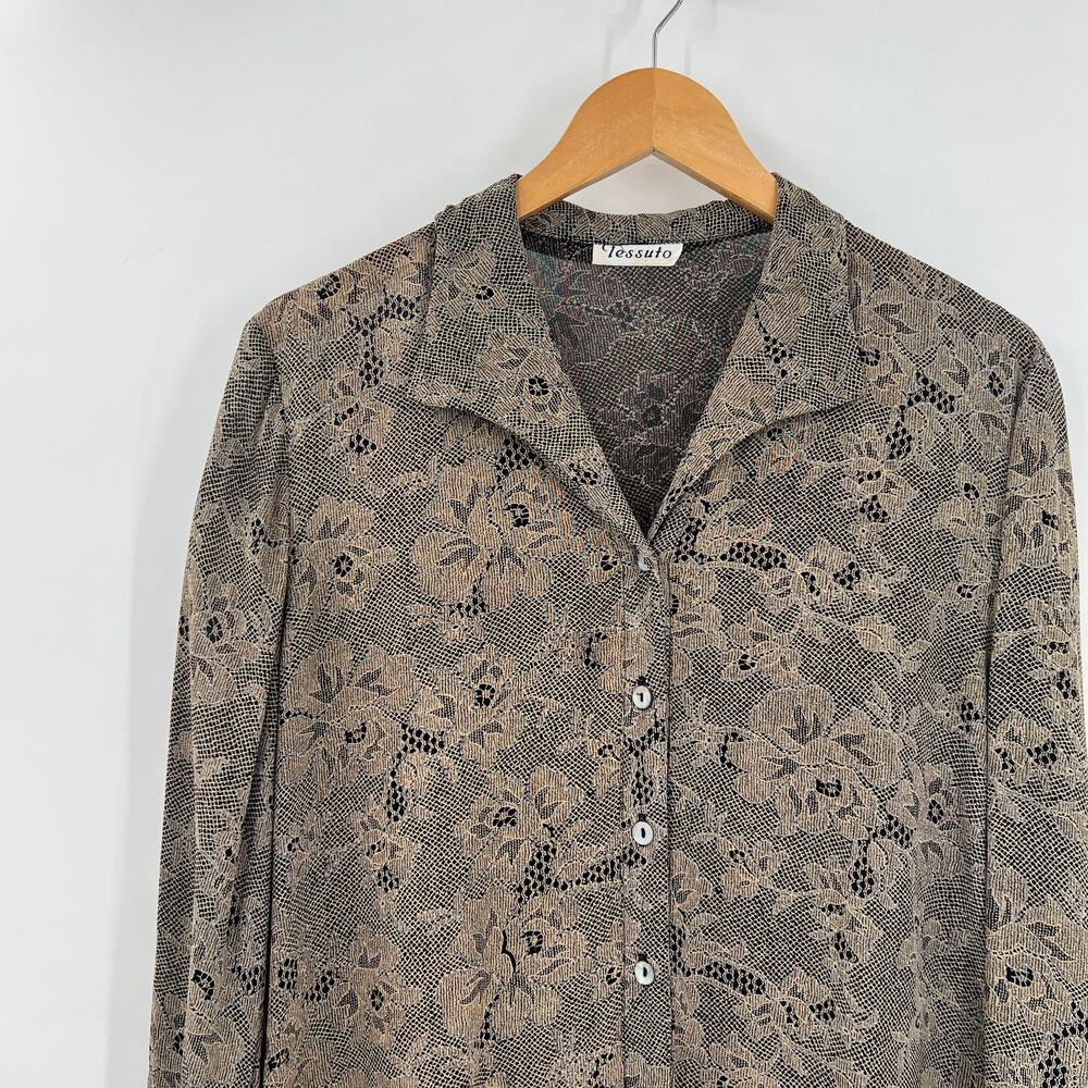 Vintage Tessuto Floral Print Button Front Long Sleeve Blouse - Picture 5 of 5